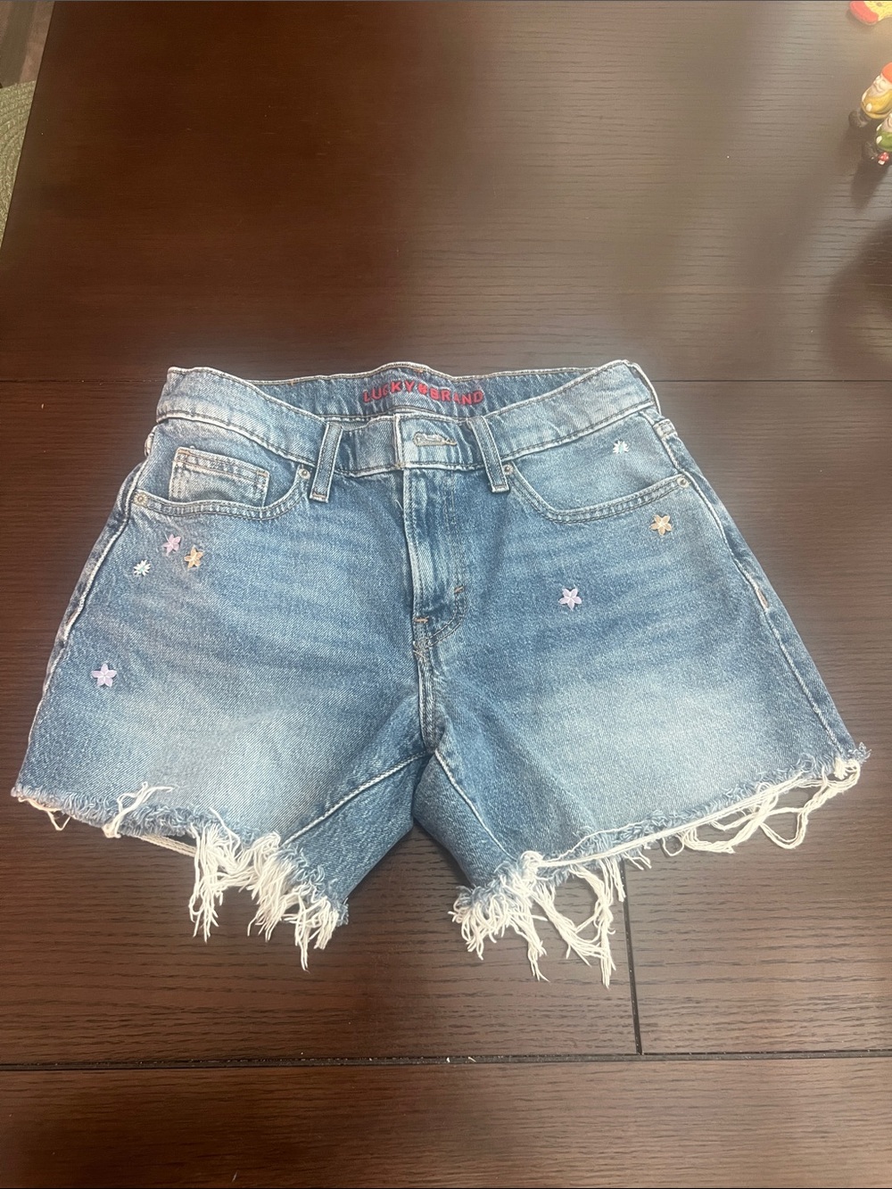 Lucky Brand Light Blue Distressed Denim Shorts with Star Appliqués